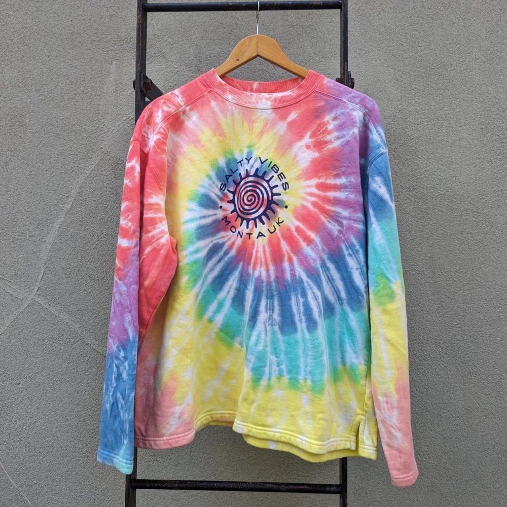 Salty Vibes Montauk Rainbow Tie Dye Sweatshirt Women's L